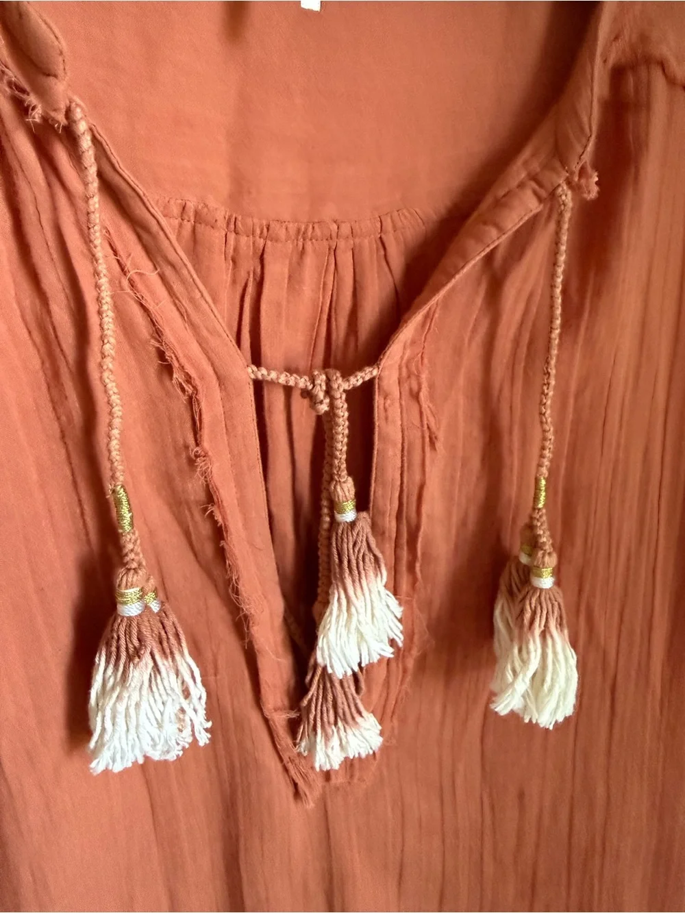 Free People Rust Tassel Tunic with pockets. Breezy and comfortable. XS. EUC.